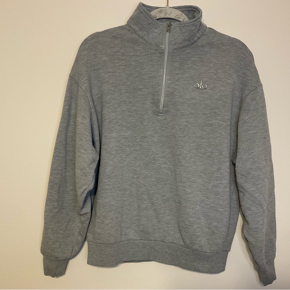 Alo Yoga Accolade 1/4 Zip Pullover Athletic Heather Grey S - Picture 5 of 13